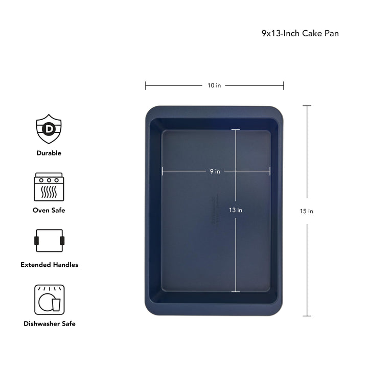 KitchenAid 9 x 13-In Nonstick Swiss Engineered Aluminized Steel Cake Pan, Dishwasher Safe, Ink Blue 9x13in