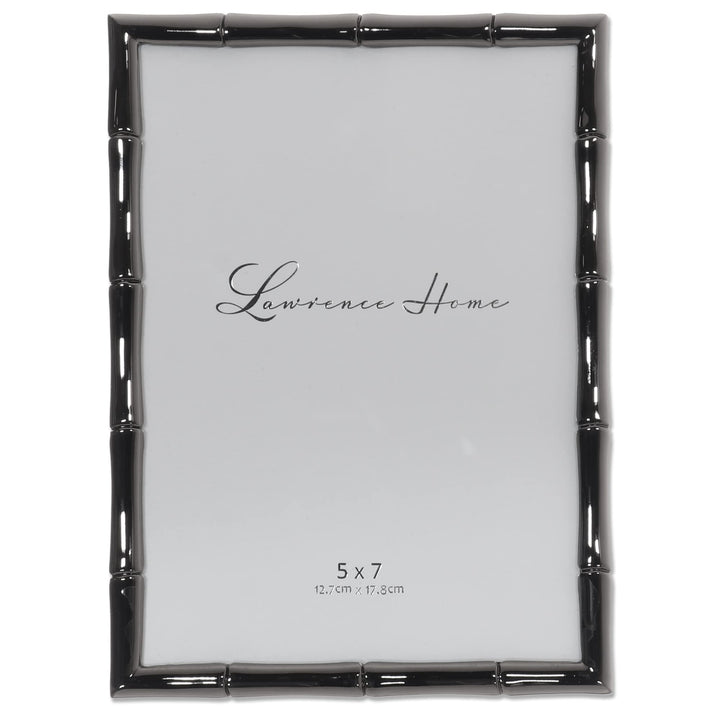 Lawrence Frames 8x10 Black Polished Metal Picture Frame with Bamboo Design, or 5x7 with Included Mat Black Smoke 8x10 (5x7 Mat)