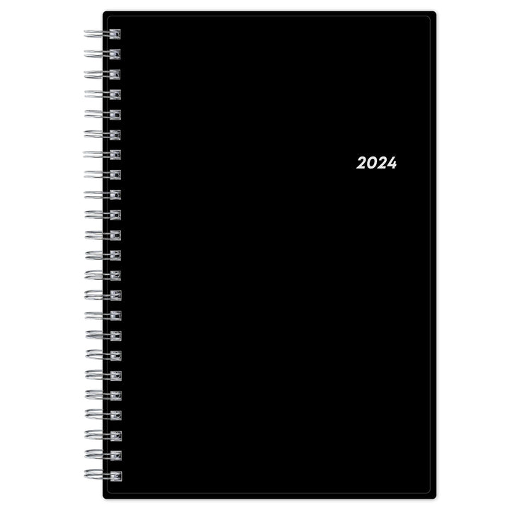 Blue Sky 2024 Weekly and Monthly Planner, Bilingual, January - December, 5" x 8", Frosted Cover, Wirebound, Spanish Solid Black (142090-24) 5" x 8" New Version