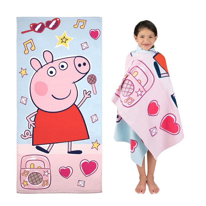 Franco Peppa Pig Kids Super Soft Cotton Bath/Pool/Beach Towel, 58 in x 28 in, (Offical Licensed Product)