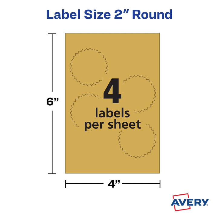 Avery Notary Seal Labels, 2" Diameter, Printable Gold Certificate Seals, Inkjet, 3-Pack, 132 Gold Seals Total (35868) 3 Pack