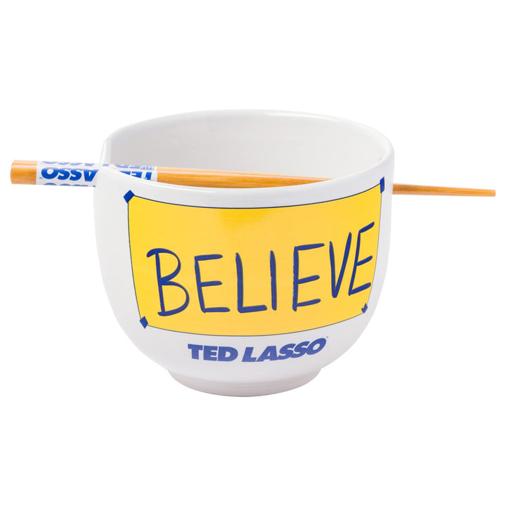 Silver Buffalo Ted Lasso Believe Ceramic Ramen Bowl with Chopsticks, 20 Ounces, White/Multi Cartoon