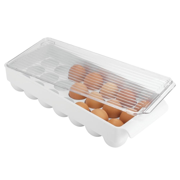 iDesign Fridge Binz BPA-Free Plastic Stackable Egg Holder - 14.5" x 6.25" x 3", Clear/White White