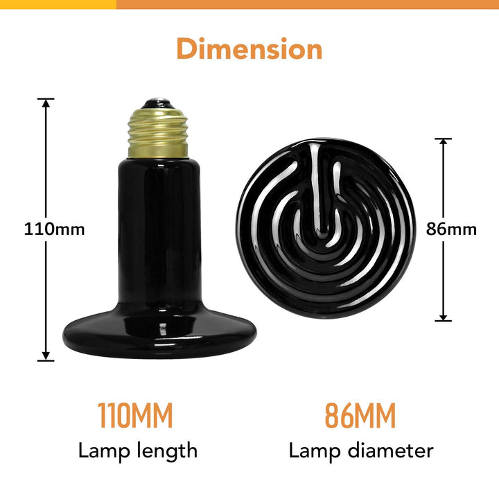 Simple Deluxe Reptile Heat Lamp Bulb Ceramic Heat Emitter 40W/60W/100W/150W/250W, No Light Emitting Brooder Coop Heater for Amphibian Pet & Incubating Chicken Black Black/1-pack 100W