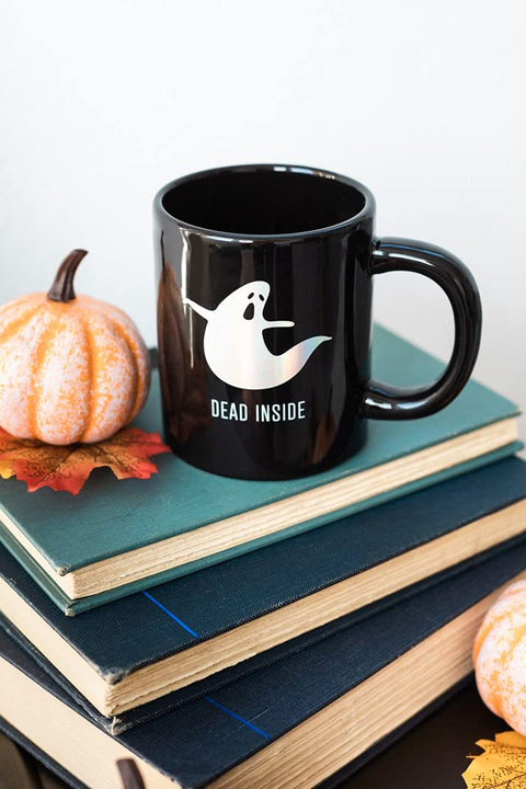 Pearhead Dead Inside Iridescent Ghost Coffee Mug, Halloween Ceramic Coffee Cup, Fall Home Decor, 13 oz Dead Inside Mug