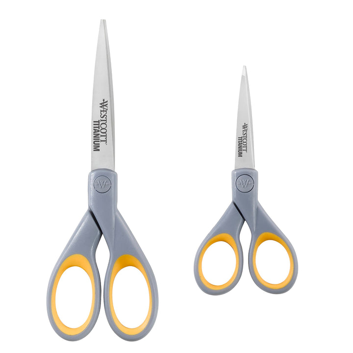 Westcott ‎13824 7” & 5” Pointed Titanium-Bonded Crafting Scissors with Soft Handles, Gray/Yellow (2 Pack) Multiple (2 pack)