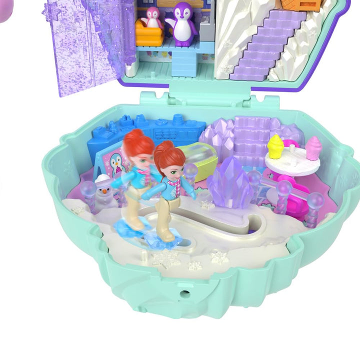 Polly Pocket Dolls & Playset, Snow Sweet Penguin Compact with 13 Accessories, Travel Toy with Fidget Exterior