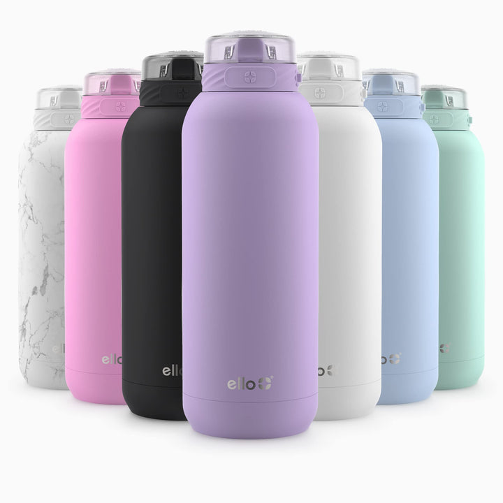 Ello Cooper Stainless Steel Water Bottle with Straw and Carry Handle, Double Walled and Vacuum Insulated Metal, Leak Proof Locking Lid with Soft Silicone Spout, Reusable, BPA Free, 22oz, 32oz, 40oz Lilac