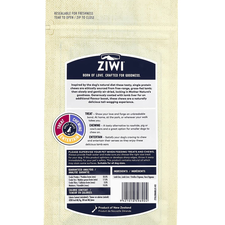 ZIWI Dog Chews and Treats – All Natural, Air-Dried, Single Protein, Grain-Free, High-Value Treat, Snack, Reward (Lamb Ears) 2.1 Ounce (Pack of 1) Lamb Ears