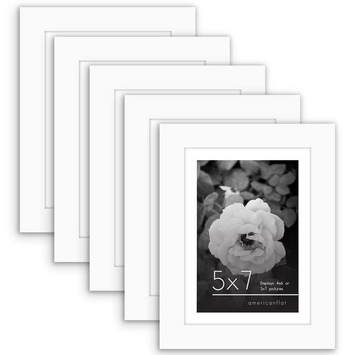 Americanflat 12x16 Picture Frame with Polished Plexiglass - Set of 5 - Use as 8.5x11 Frame with Mat or 12x16 Frame Without Mat - Galleria Collection - Gallery Wall Frame Set for Wall Display - White