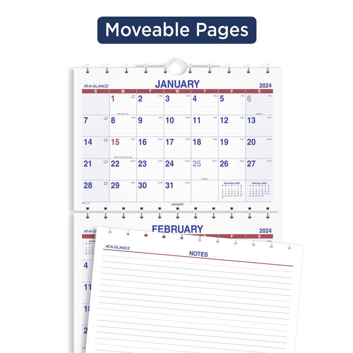 AT-A-GLANCE 2024 Wall Calendar, 12" x 26-1/2", Large, Three-Month, Move-A-Page (PMLF112824) 2024 Old Edition