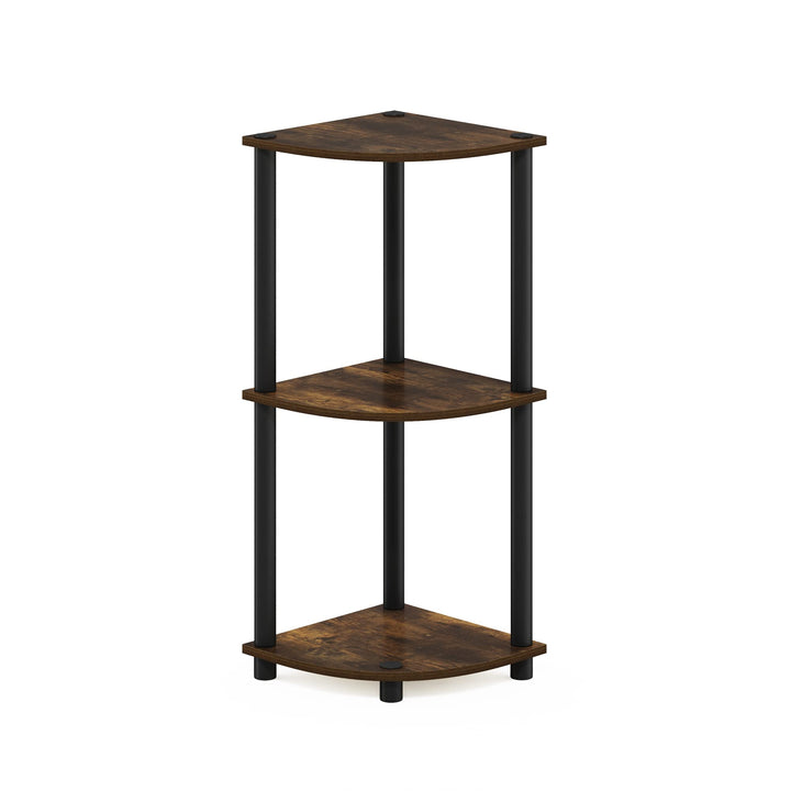 Furinno Turn-N-Tube 4-Tier Corner Display Rack Multipurpose Shelving Unit, Dark Brown Grain/Black 4-Tier Round Tube