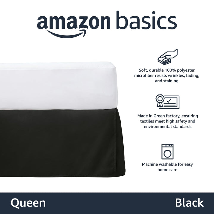 Basics Lightweight Pleated Bed Skirt, Queen, Black