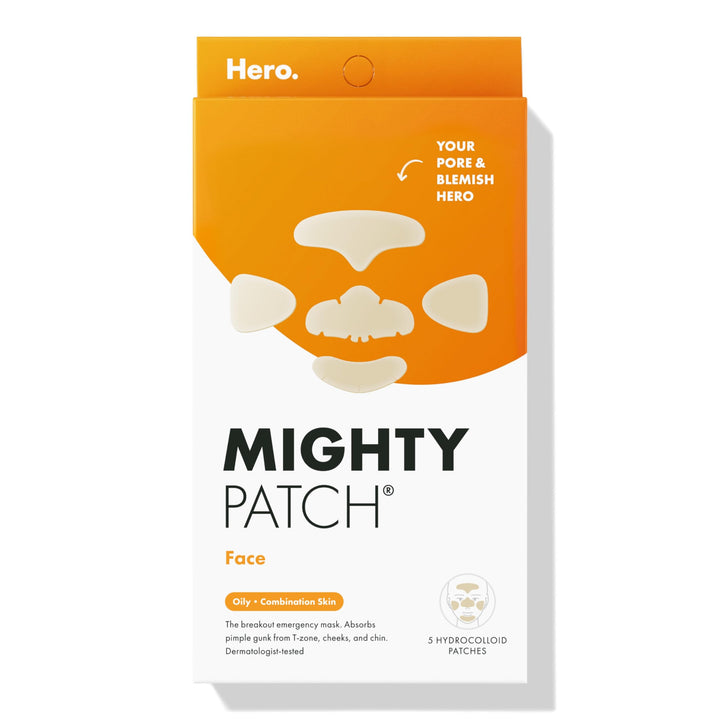 Mighty Patch Face from Hero Cosmetics - XL Hydrocolloid Mask for Acne, 5 Large Pimple Patches for Zit Breakouts on Nose, Chin, Forehead & Cheeks - Vegan-Friendly, Not Tested on Animals (1 Count)