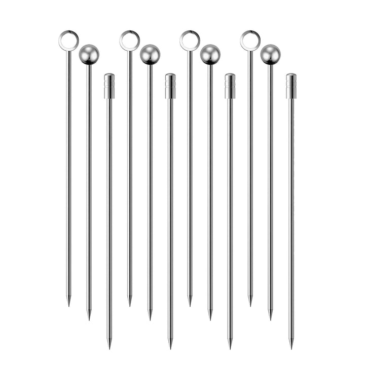 OGGI Metal Cocktail Picks Sticks 12 pcs - Stainless Steel Martini Picks, Reusable Metal Cocktail Skewers, Martini Sticks for Olives, Appetizers, Bloody Mary, 4.25" / 11cm Metal Picks Cocktail Sticks