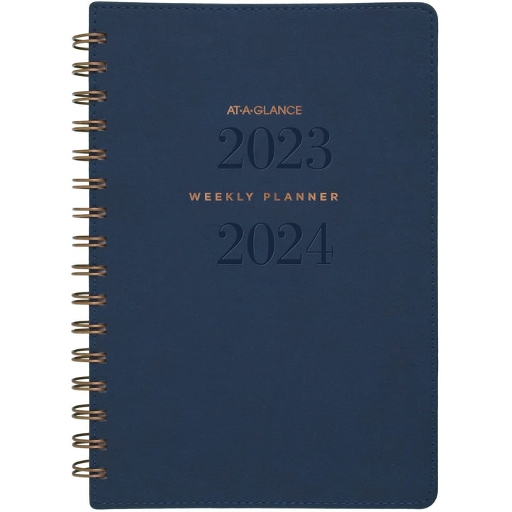 AT-A-GLANCE 2023-2024 Academic Planner, Weekly & Monthly, 5-1/2" x 8-1/2", Small, Monthly Tabs, Pocket, Flexible Cover, Signature Collection, Navy (YP200A20) 2023-2024 New Edition