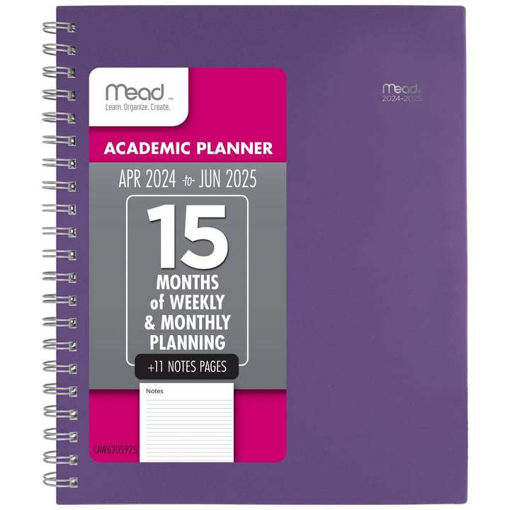 Mead Planner 2024-2025 Academic, Weekly & Monthly, 8 1/2" x 11", Large, Basic, Purple (CAW62059) Large - Purple Planner Academic Year: April 2024–June 2025