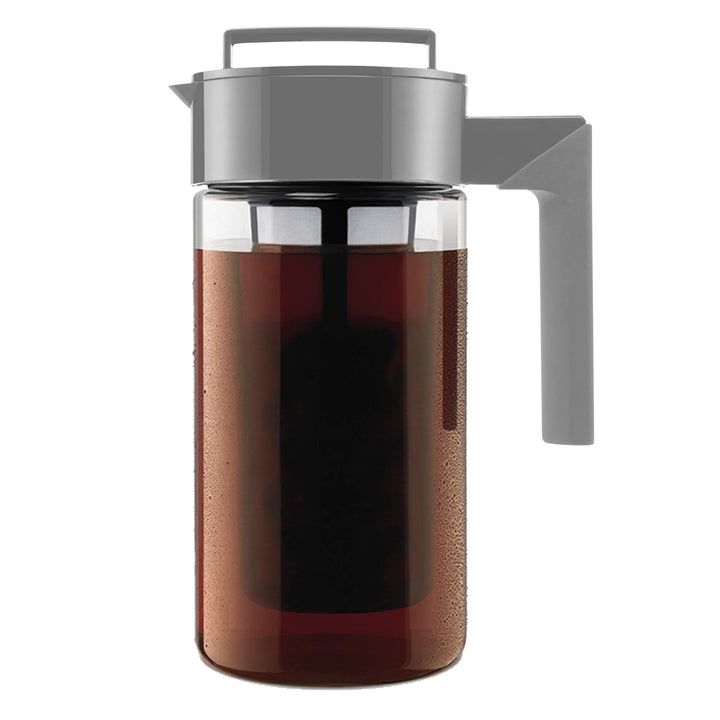 Takeya Patented Deluxe Cold Brew Coffee Maker with Grey Lid Airtight Pitcher, 1 Quart, Stone 1 qt