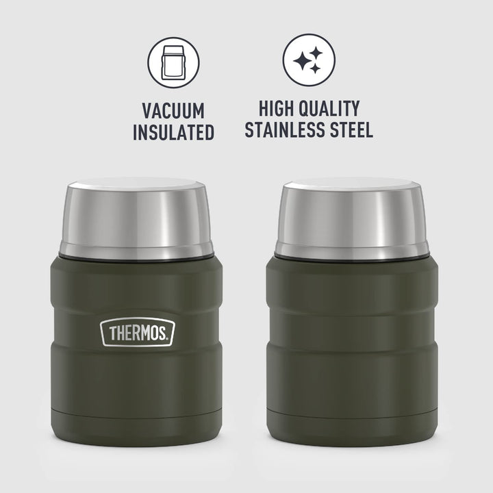 THERMOS Stainless King Vacuum-Insulated Food Jar with Spoon, 16 Ounce, Army Green