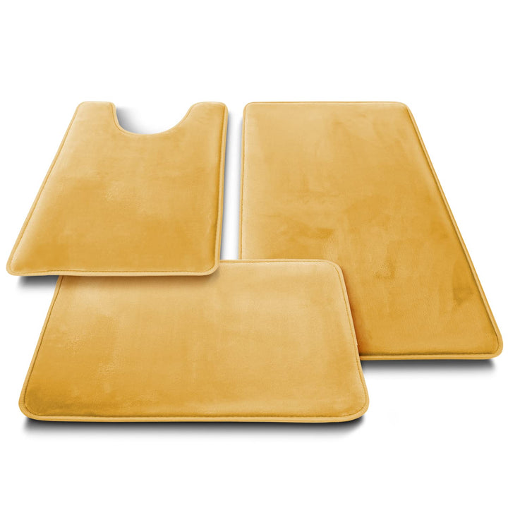 Clara Clark 2 Piece Bathroom Rugs Bath Mat Set, Velvet Memory Foam Bath Mats for Bathroom - Non-Slip, PVC Backing Bath Rugs, Washable Bathroom Rug Mats - Dries Quickly, Bathroom Rug Set - Gold Solid 2 Piece Set Camel Gold