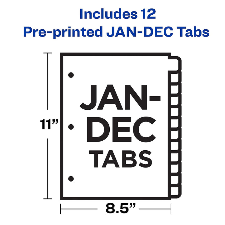 AVERY Recycled GD Reinforced Preprinted Laminated Tab Dividers, 12-Tab, Jan-Dec, Letter, Buff, 12 per Set (11307)