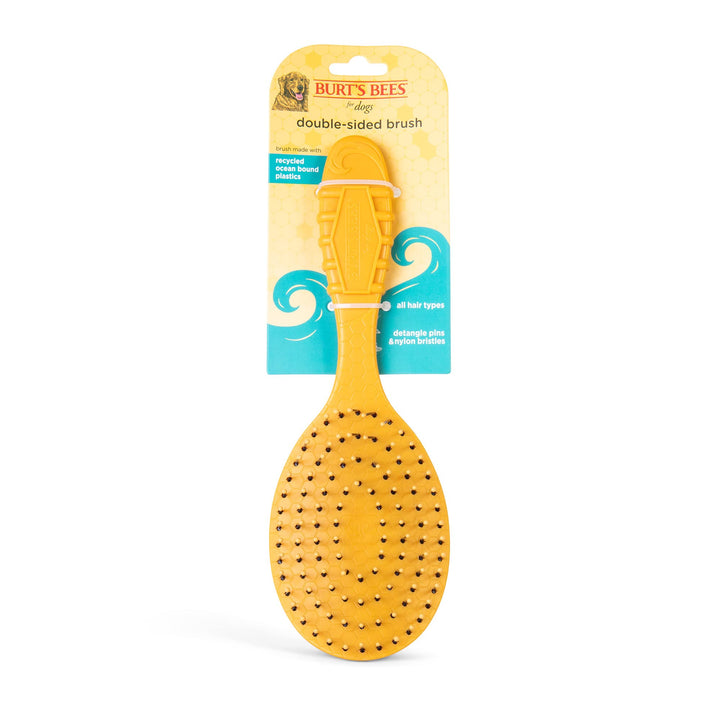 Burt's Bees for Pets Double Sided Brush for Large Dogs with Handle Made from Recycled Plastics Collected from Coastal Communities| 2-in-1 Dog Brush Removes Tangles While Smoothing Dog Fur Double Sided Plastic Brush 9 Inch