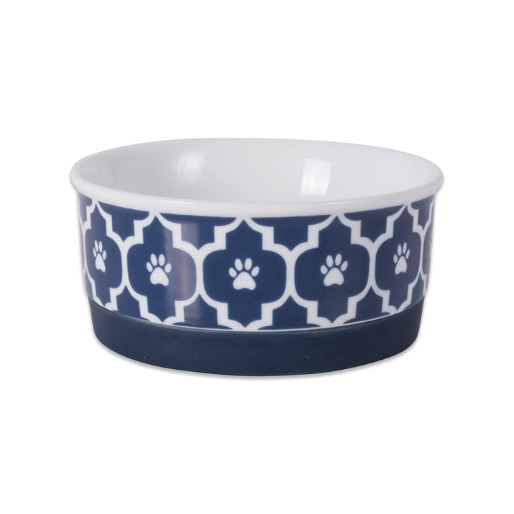 Bone Dry Lattice Pet Bowl, Removable Silicone Ring Creates Non-Slip Bottom for Secure Feeding & Less Mess, Microwave & Dishwasher Safe, Small Set, 4.25x2", Nautical Blue, 2 Count Small Round (2)