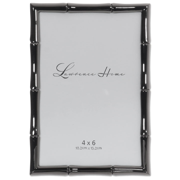 Lawrence Frames 8x10 Black Polished Metal Picture Frame with Bamboo Design, or 5x7 with Included Mat Black Smoke 8x10 (5x7 Mat)