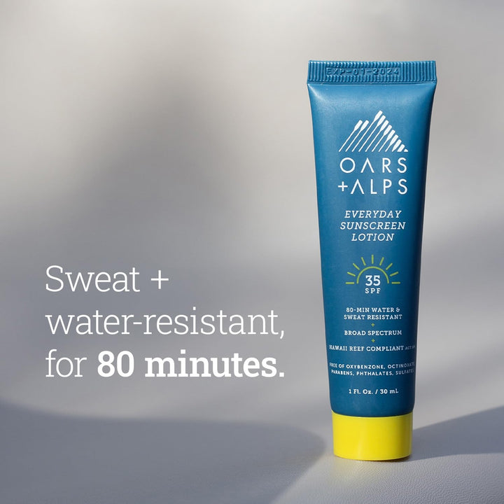 Oars + Alps Everyday SPF 35 Sunscreen Body Lotion, Infused with Aloe Leaf Juice and Vitamin E, Water and Sweat Resistant, 1 Fl Oz Each, 5 Pack 1 Fl Oz (Pack of 5)