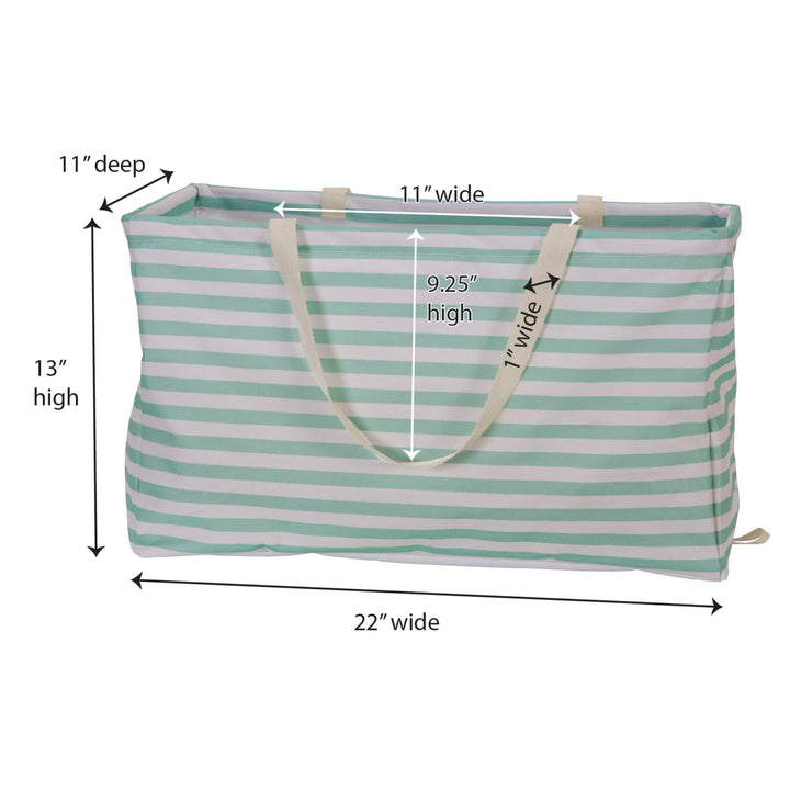 Household Essentials Canvas Utility Tote with Handles, Rectangular Krush Tote, Water-Resistant Vinyl Lining, Large Capacity, Durable and Versatile, Teal Striped Pattern Teal Stripe Short Rectangular