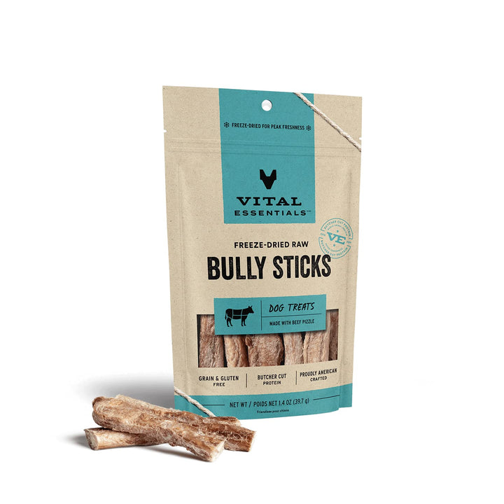 Vital Essentials Freeze Dried Raw Single Ingredient Dog Treats, Bully Sticks, 1.4 oz 1.4 Ounce (Pack of 1)