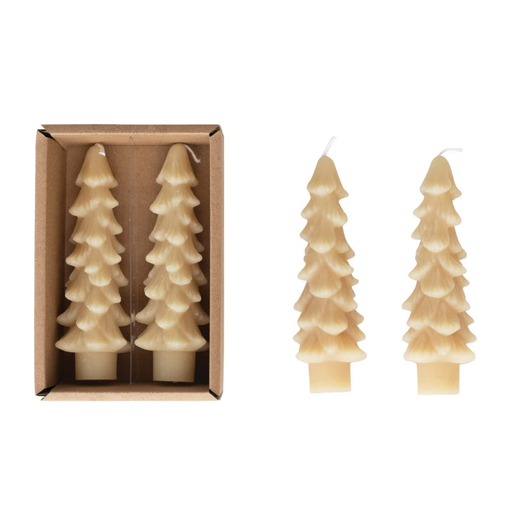 Creative Co-Op Unscented Textured Tree Shaped Taper Candles with Gold Tips in Box, Blue, Set of 2 Gold/Blue 5"