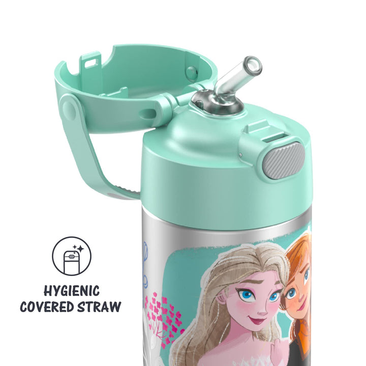 THERMOS FUNTAINER Water Bottle with Straw - 12 Ounce, Frozen 2 - Kids Stainless Steel Vacuum Insulated Water Bottle with Lid Licensed Characters