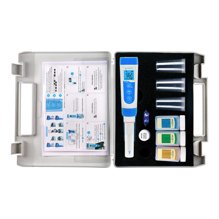 Apera Instruments Premium-Series PH60S Food pH Pocket Tester Kit & LLC-AI1109 8oz. pH Calibration Buffer Solution Kit (pH 4.00, 7.00 & 10.01) Spear Sensor Sensor + Solution Kit, LLC-AI1109 8oz.