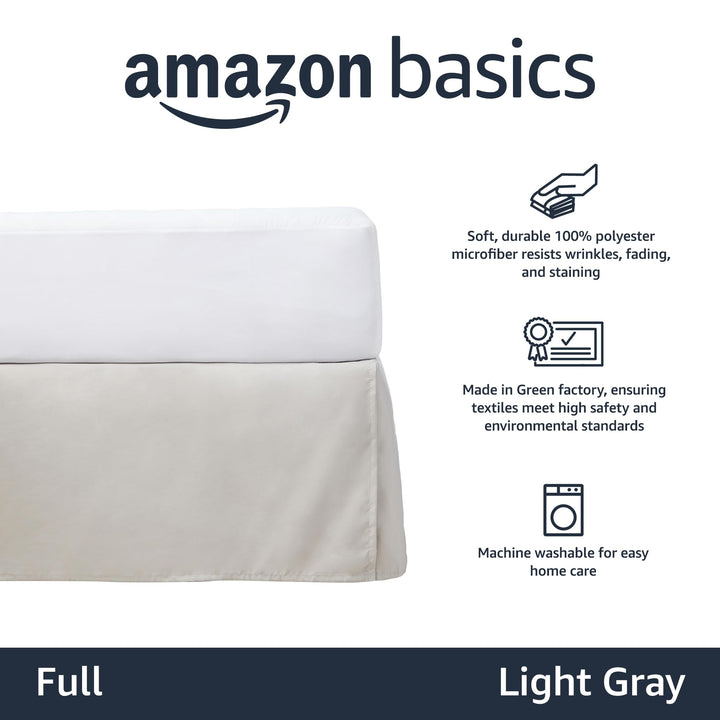 Basics Lightweight Pleated Bed Skirt, Full, Light Grey