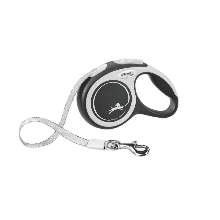 FLEXI New Comfort Retractable Dog Leash (Tape), Ergonomic, Durable and Tangle Free Pet Walking Leash for Dogs Up to 33 lbs, 16 ft, Small, Grey/Black