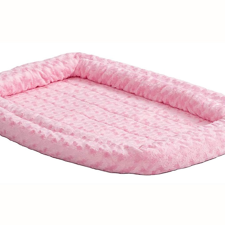 MidWest Homes for Pets Double Bolster Pet Bed | Pink 24-Inch Dog Bed Ideal for Small Dog Breeds & fits 24-Inch Long Dog Crates Pink Plush 24.0"L x 14.8"W x 3.8"Th