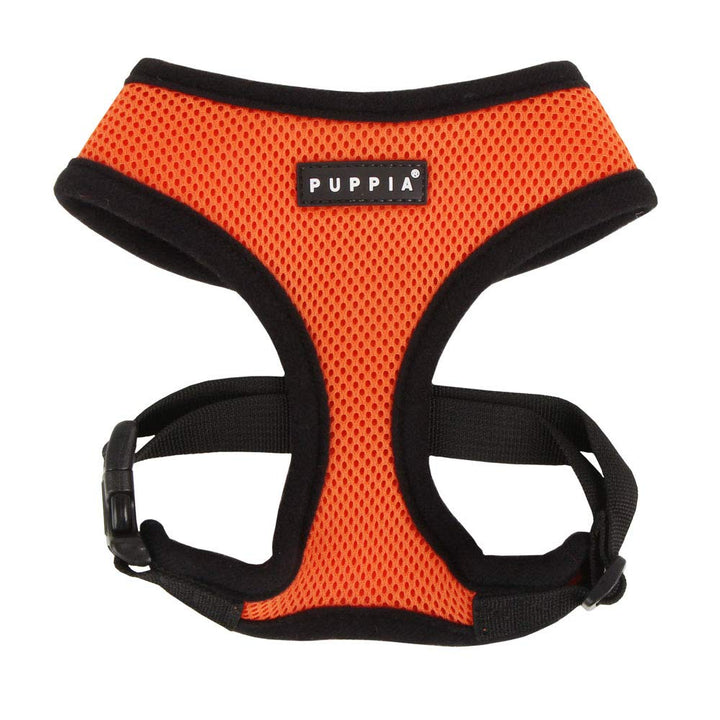 Puppia Soft Dog Harness No Choke Over-The-Head Triple Layered Breathable Mesh Adjustable Chest Belt and Quick-Release Buckle, Orange, X-Large