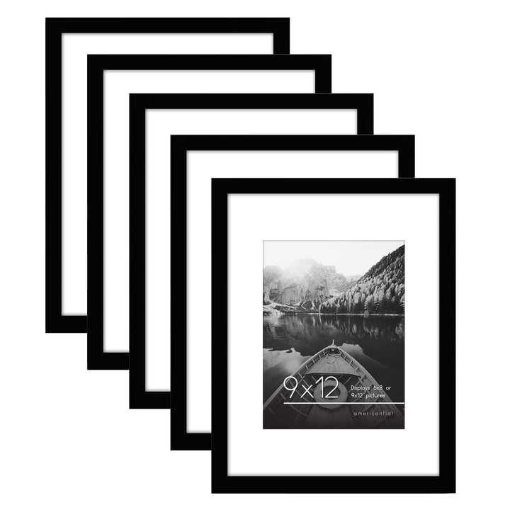 Americanflat 12x16 Picture Frame with Polished Plexiglass - Set of 5 - Use as 8.5x11 Frame with Mat or 12x16 Frame Without Mat - Galleria Collection - Gallery Wall Frame Set for Wall Display - White