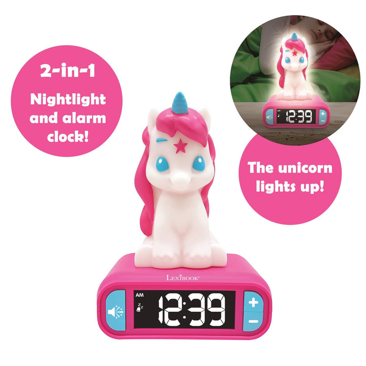 Lexibook - Unicorn Digital Alarm Clock for Kids with Night Light, Snooze and Unicorn Sound Effects, Childrens Clock, Luminous Unicorn, Pink Colour - RL800UNI