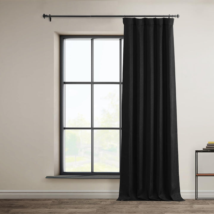 HPD Half Price Drapes Faux Linen Room Darkening Curtains - 108 Inches Long Luxury Linen Curtains for Bedroom & Living Room (1 Panel), 50W X 108L, Essential Black