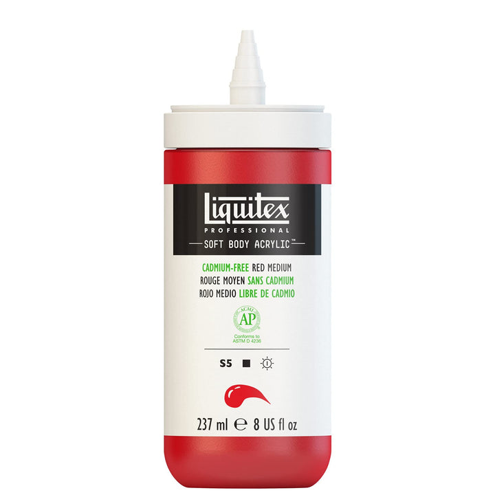 Liquitex Professional Soft Body Acrylic Paint, 237ml (8-oz) Bottle, Cadmium-Free Red Medium 8-oz Bottle