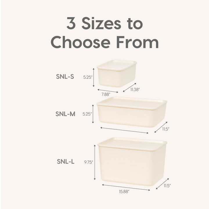 IRIS USA Plastic Modular Basket Bin & Lid, Combo (S/M/L), Stackable Lidded Storage Organizer Bins for-Kitchen-Bathroom and Bedroom, Off White Snap-on Lid