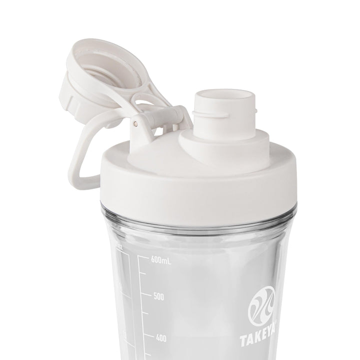 Takeya 24 oz Tritan Plastic Shaker Bottle - Premium BPA Free Protein Shakes Mixer, Leakproof Spout Lid, Shatterproof, Cloud White