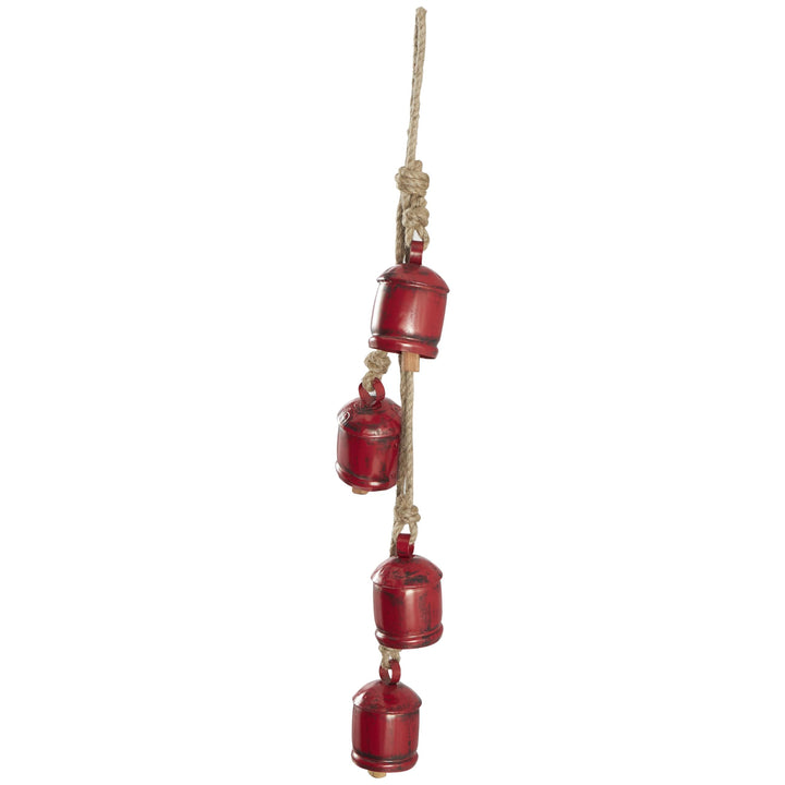 Deco 79 Gold Metal Tibetan Inspired String Hanging Decorative Bells with Jute Hanging Rope 4" x 8" x 52" - Cone 52" x 4" x 8"