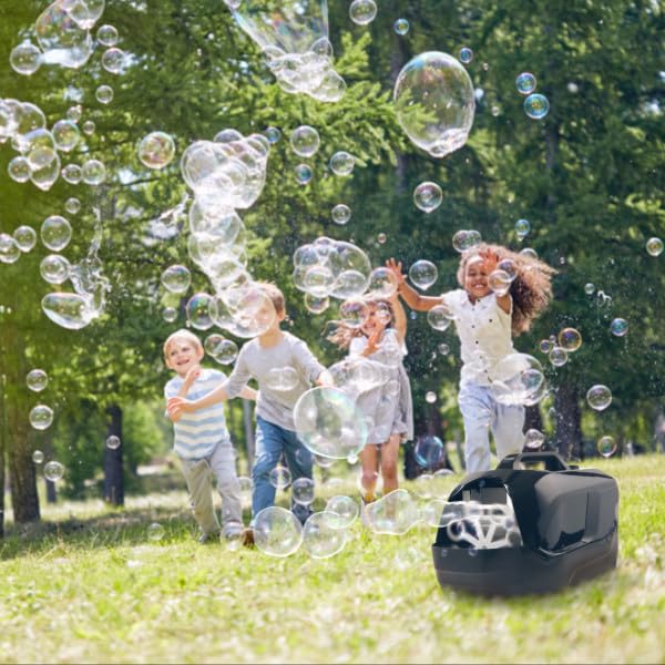 Portable Bubble Machine - High Output 2-Speed Blower Creates Bubbles for Wedding or Birthday Parties - Bubble Maker by Hey Play (Black)