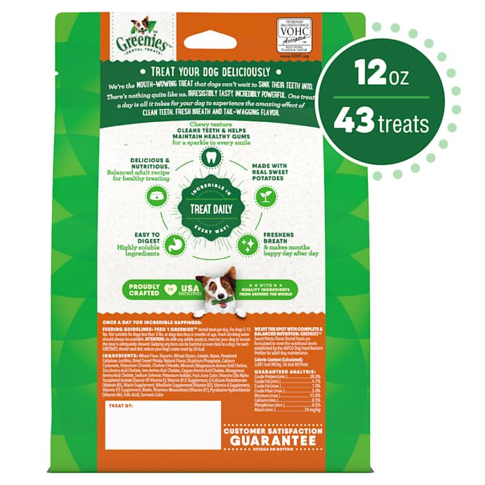 Greenies Teenie Natural Sweet Potato Flavor Dental Dog Treats, 12 oz., Count of 43 1 Count (Pack of 43)