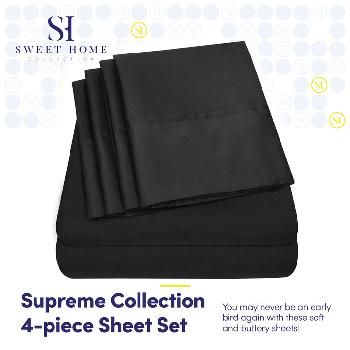 Cal King Size Bed Sheets - 6 Piece 1500 Supreme Collection Fine Brushed Microfiber Deep Pocket California King Sheet Set Bedding - 2 Extra Pillow Cases, Great Value, California King, Black