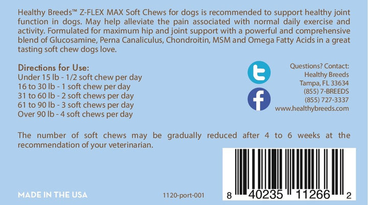 Healthy Breeds Portuguese Water Dog Z-Flex Max Hip and Joint Soft Chews 50 Count