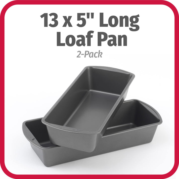 Good Cook Set of 2 Extra Large 13'' x 5'' Nonstick Steel Bread Loaf Pans, Gray